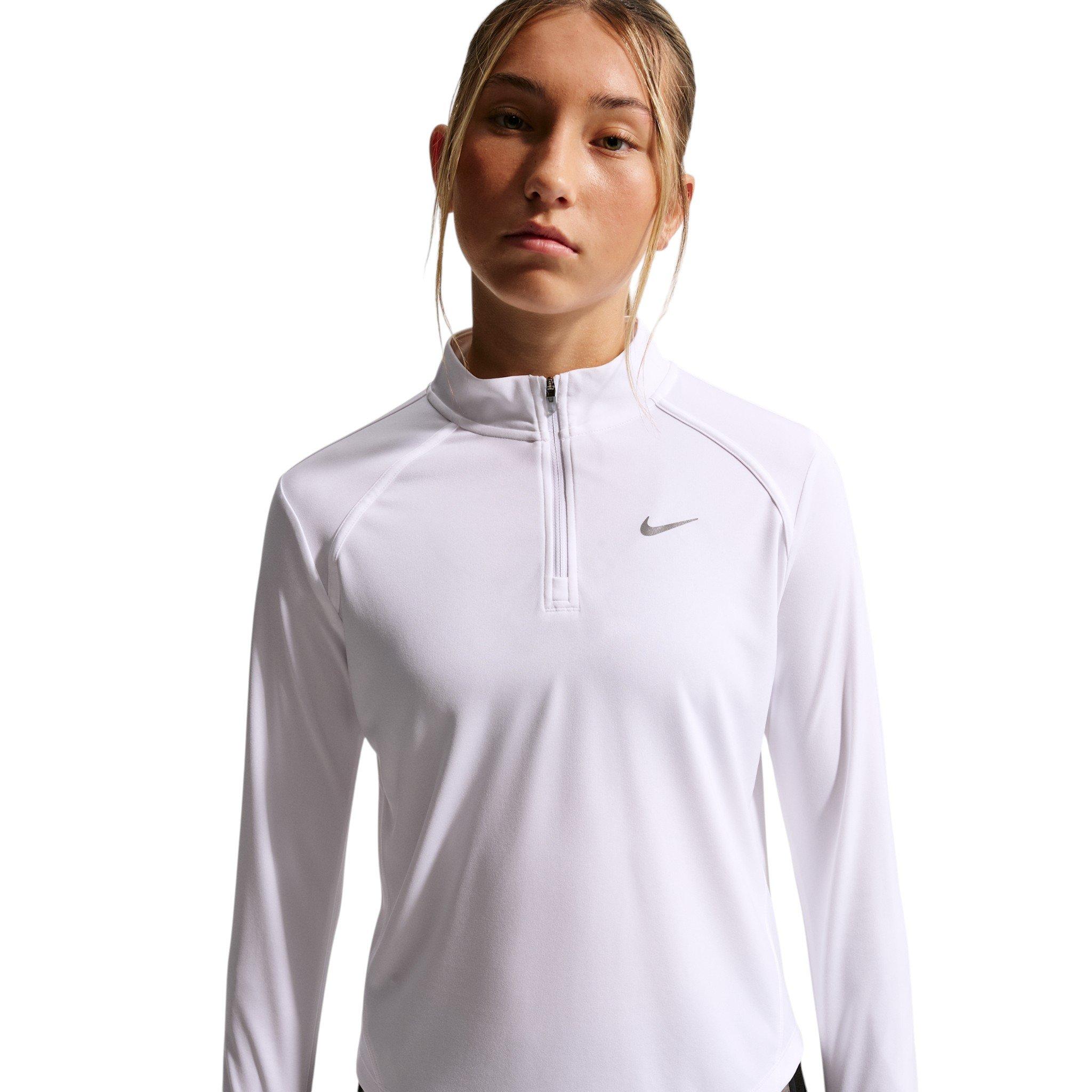Nike Big Girls' Tempo Dri-FIT Long-Sleeve Half-Zip Top - White - WHITE